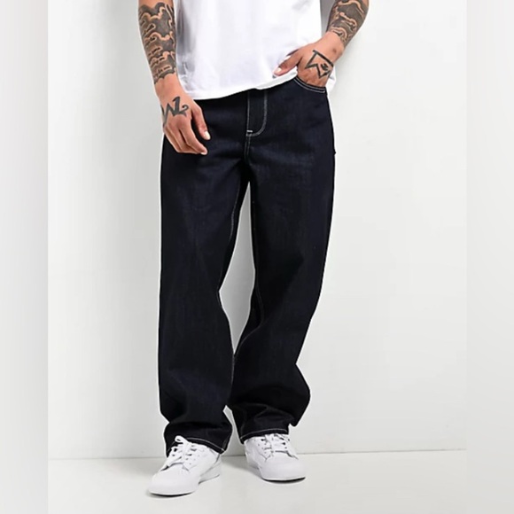 Zumiez Dark Jeans with Colorful Embroidery - Picture 4 of 5